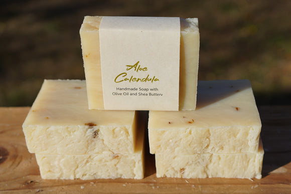 Aloe Calendula - Vegan - All Natural Bar Soap - Handmade Soap Made With Shea Butter, Olive Oil, Aloe Vera and Calendula Petals